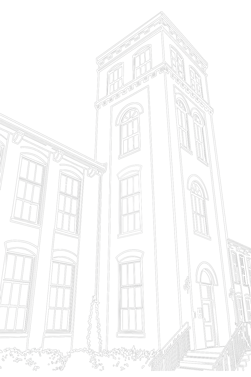 Blueprint sketch of Godfrey Hall